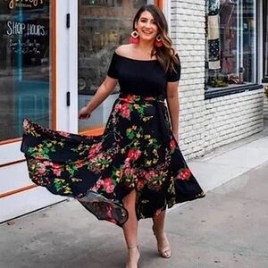 Cabi Drama maxi Skirt Wrap Floral Print Midnight Flowers Black M ruffle romantic